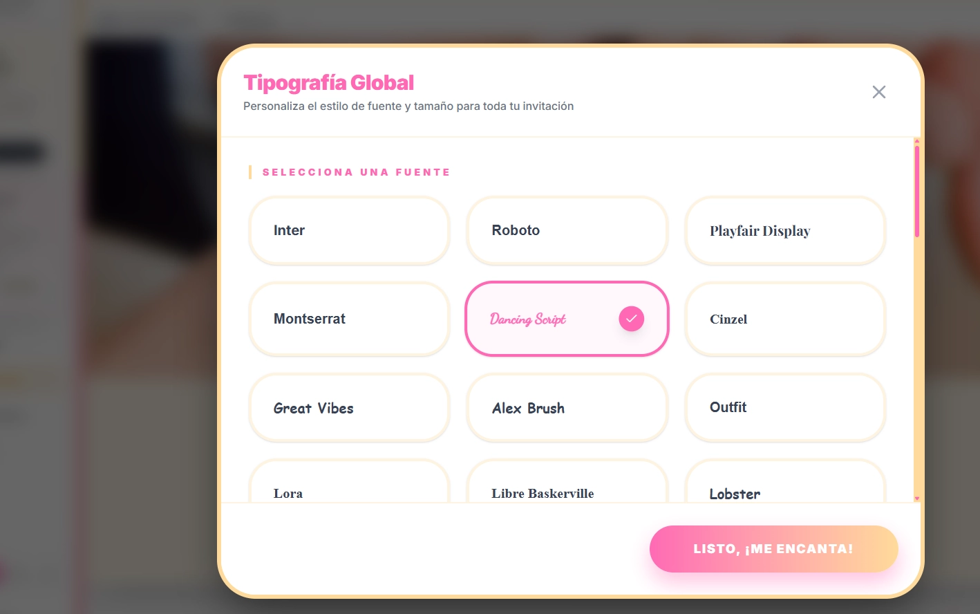 Selector de tipografías globales